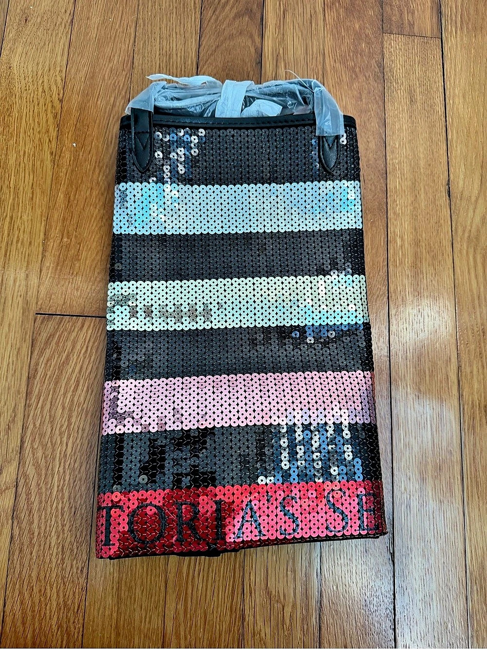 Victoria's Secret Sequin Stripe Tote Bag Sequin Striped Tote in Black & Pink